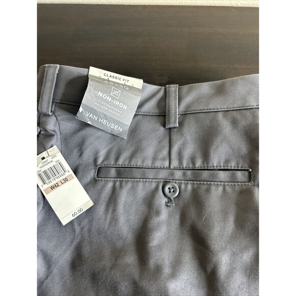 Van Heusen Flex Waistband Pants Classic Fit Gray Non Iron NWT, Big & Tall, 42x30 - Picture 2 of 10
